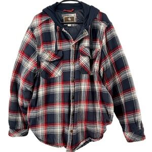Legendary Outfitters Hooded Flannel Shirt Jacket Mens XL Plaid Quilted Red Black